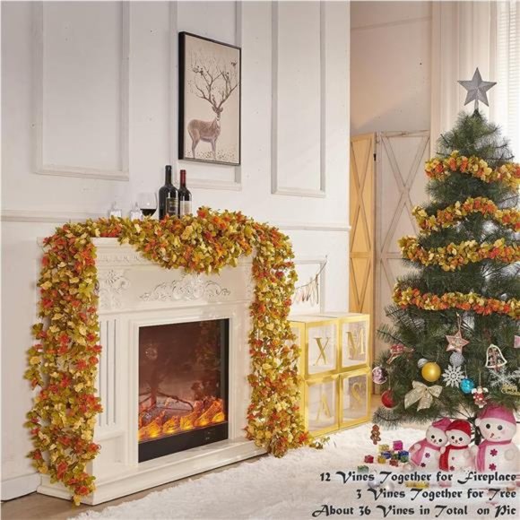 8 Pcs 66FT Fall Garland, Artificial Rose Vine Flowers with Green Leaves Hanging - Picture 2 of 6